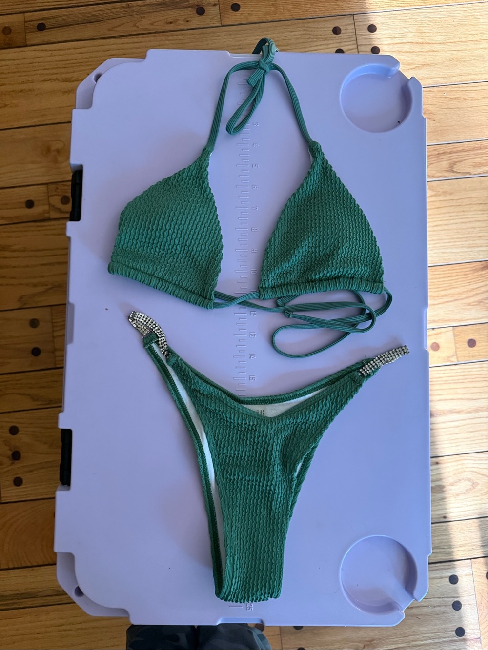Green Textured Triangle Bikini Set